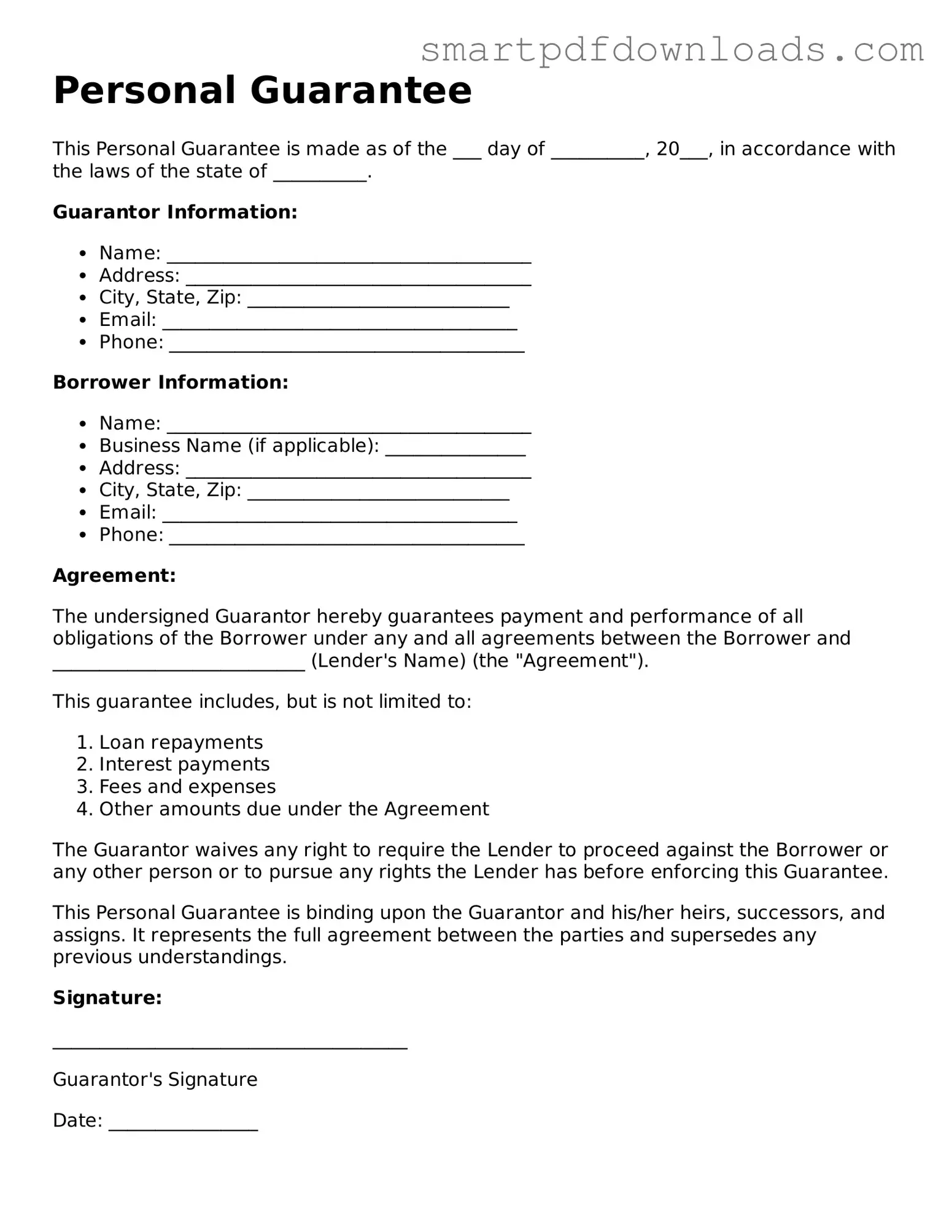 Free Personal Guarantee Form