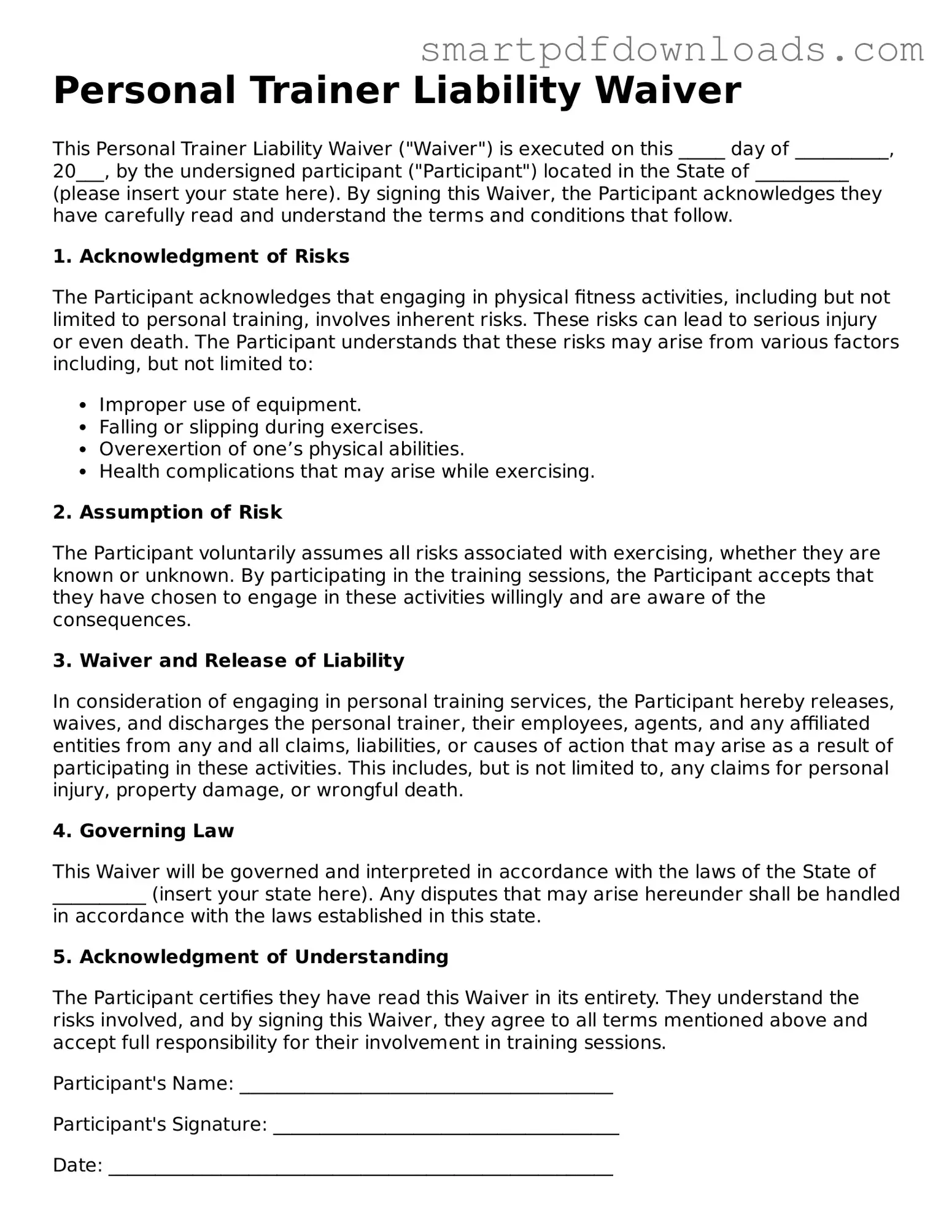Free Personal Trainer Liability Waiver Form