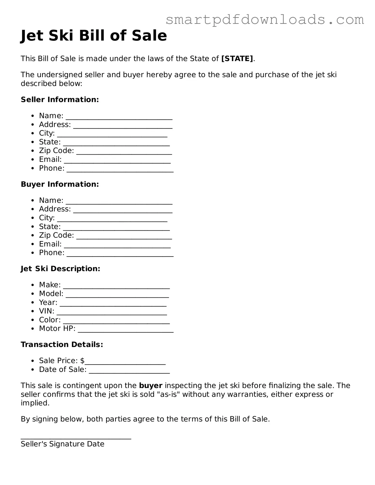 Free Jet Ski Bill of Sale Form