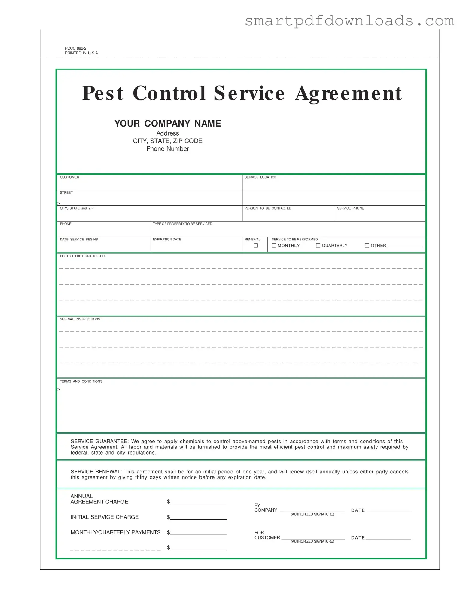 Pest Control Contract Form