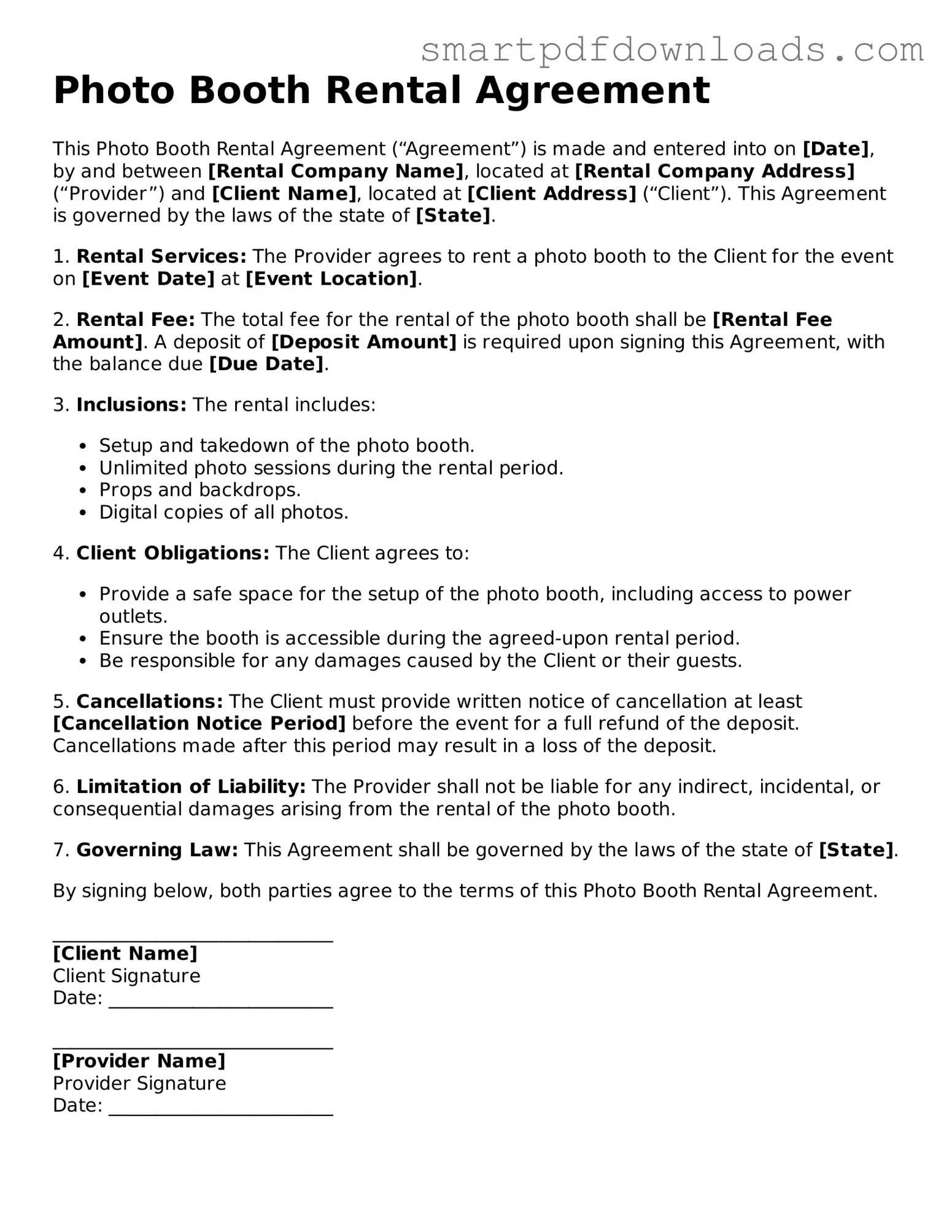 Free Photo Booth Rental Agreement Form