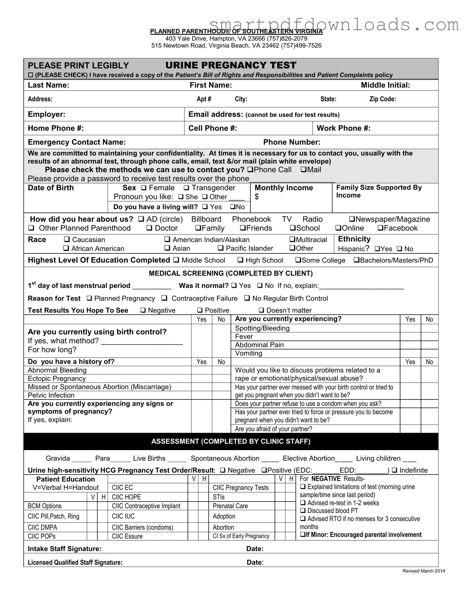 Planned Parenthood Proof Form