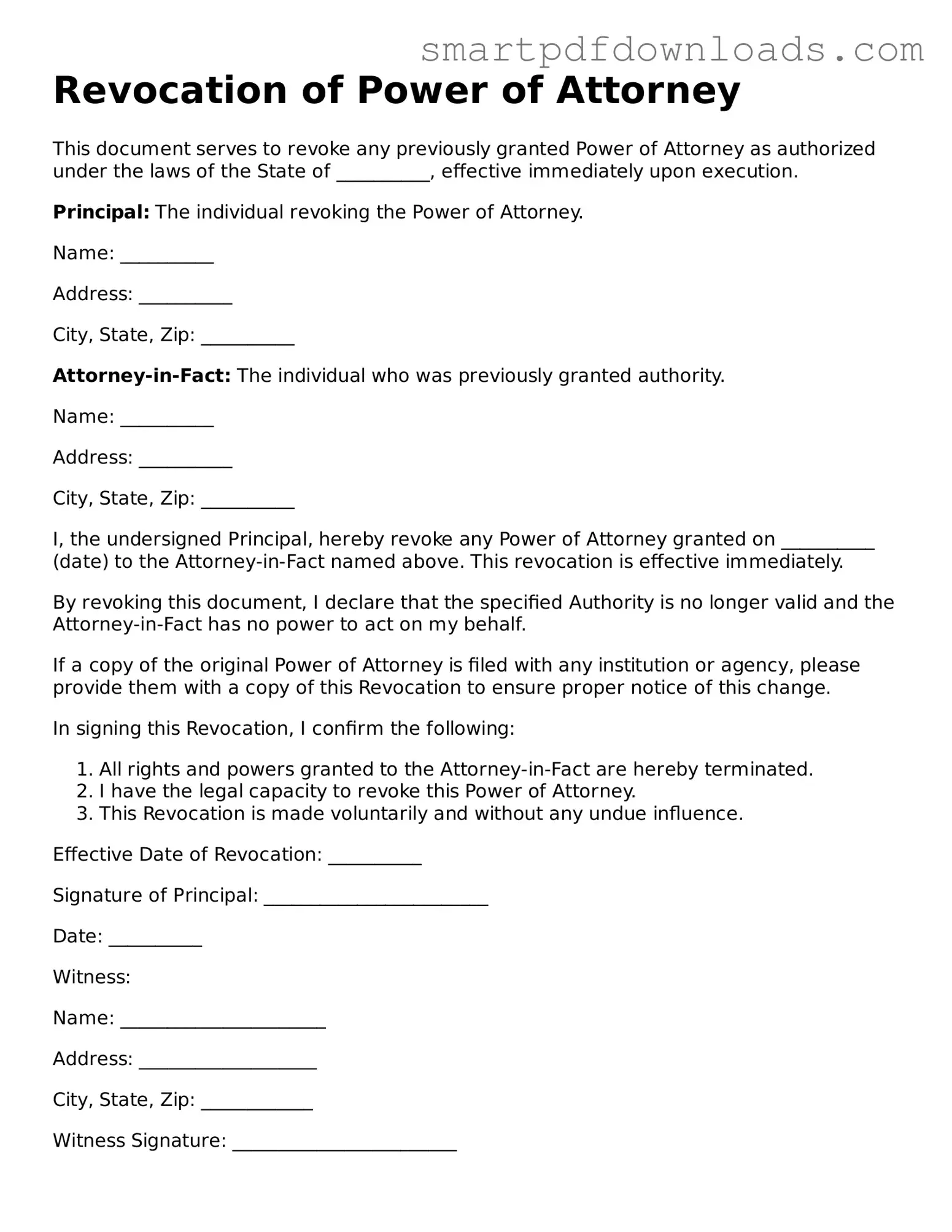 Free Revocation of Power of Attorney Form