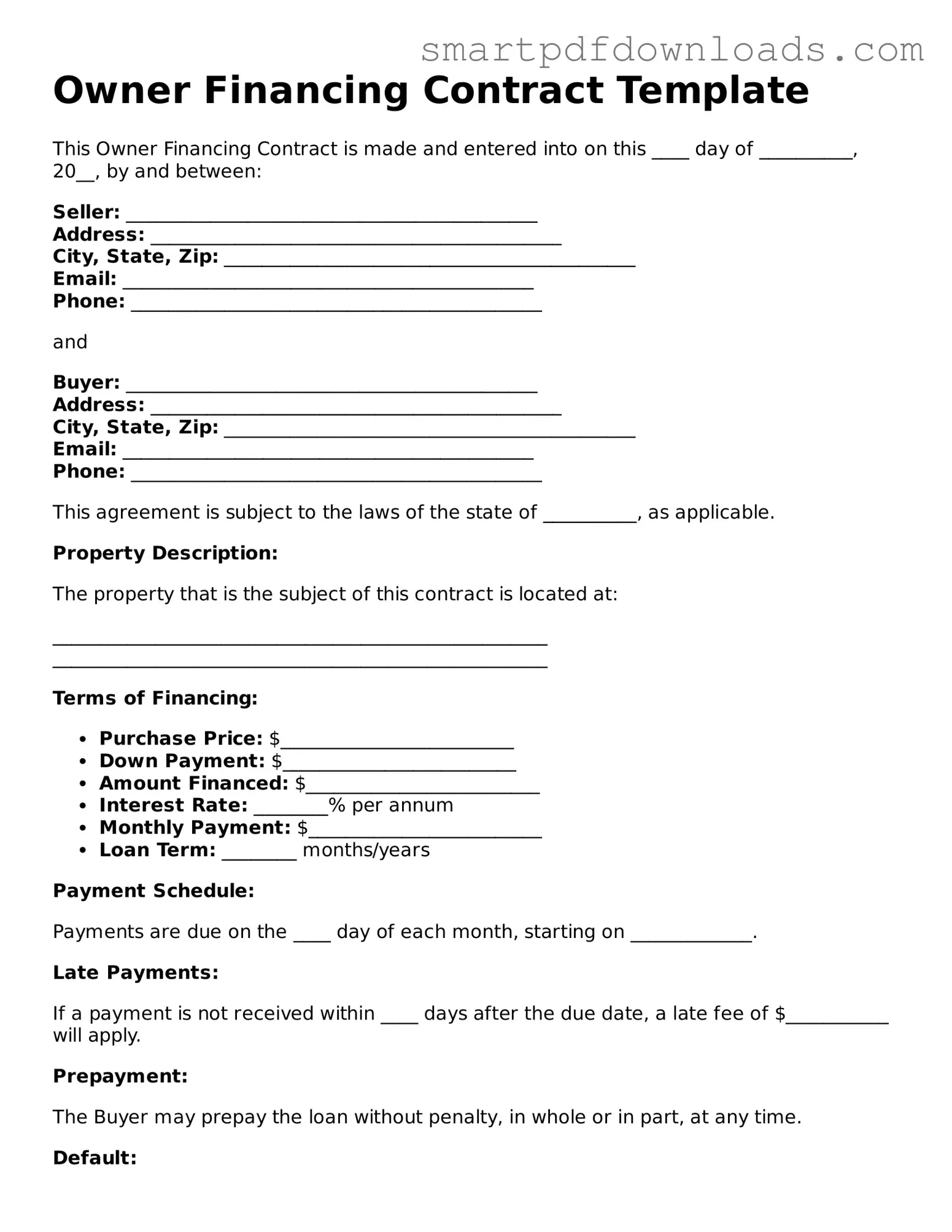 Free Owner Financing Contract Form