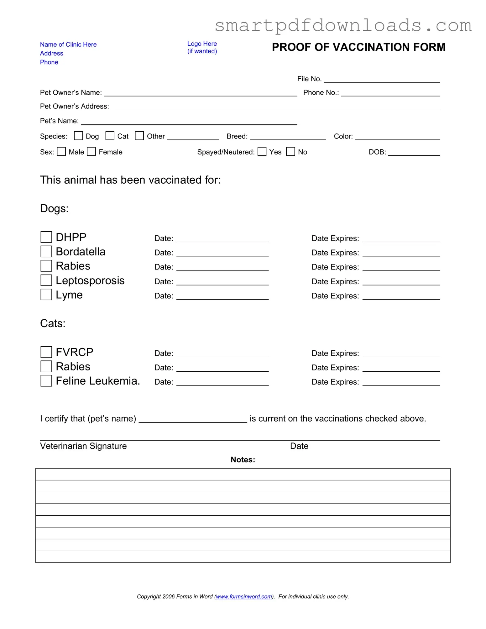 Proof Of Vaccination Dog Form