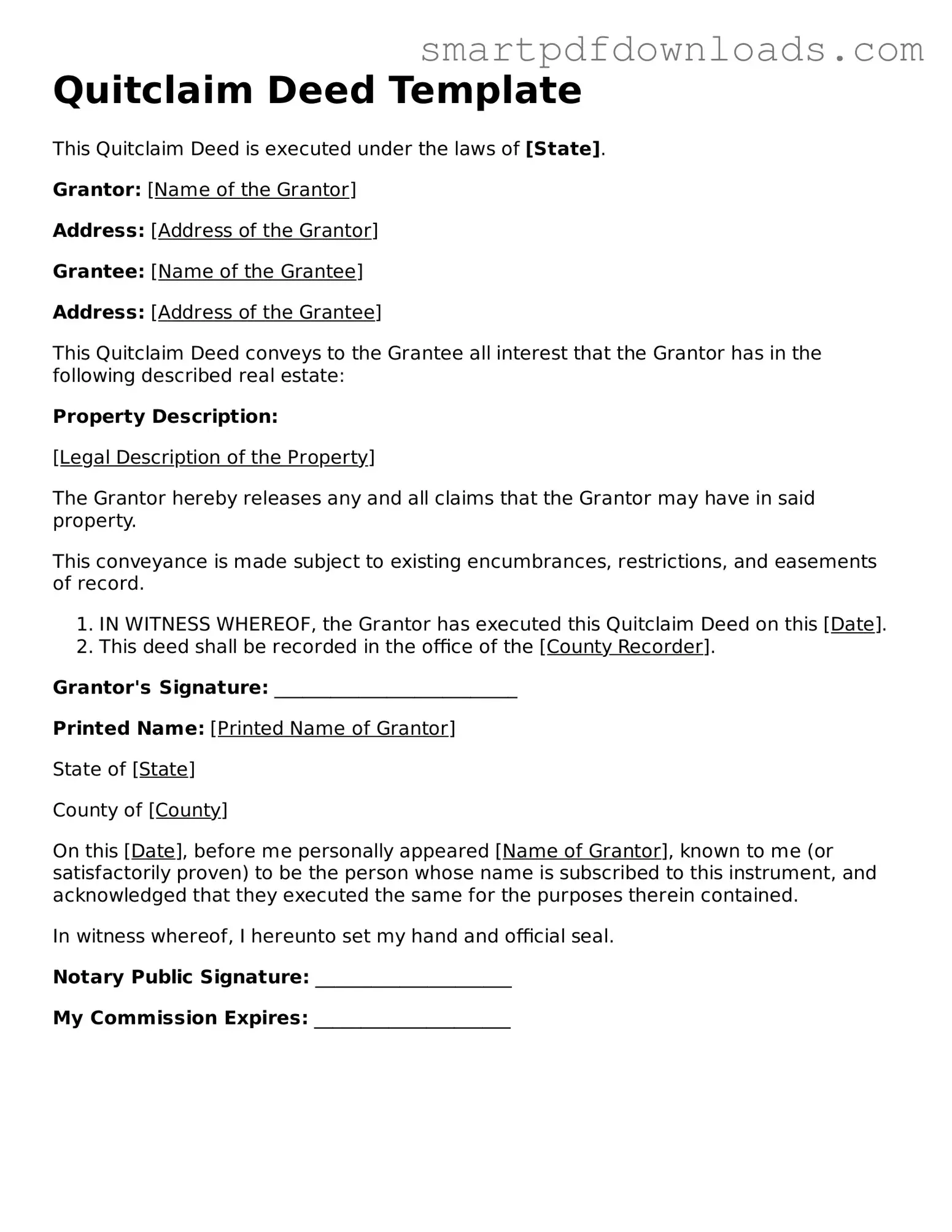 Free Quitclaim Deed Form