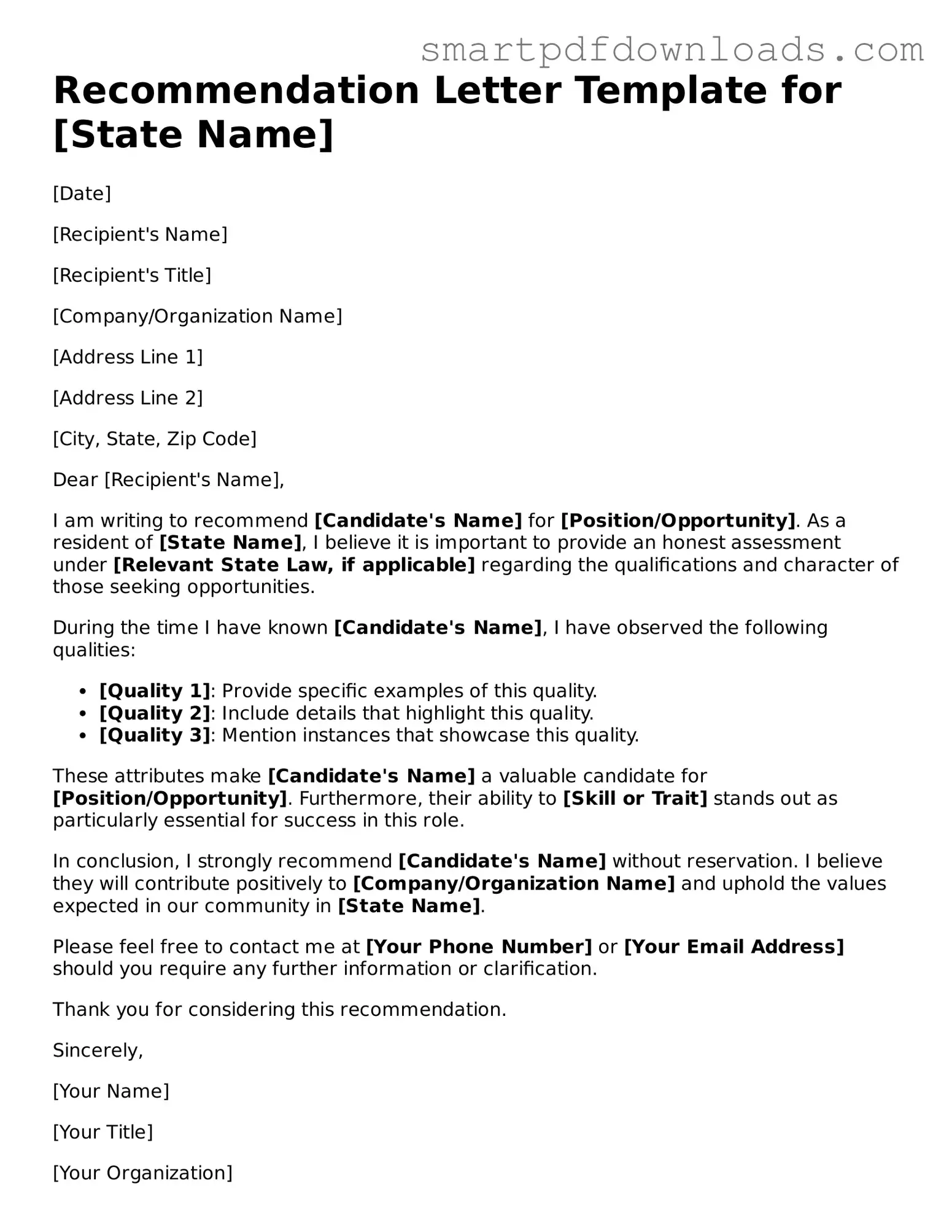 Free Recommendation Letter Form