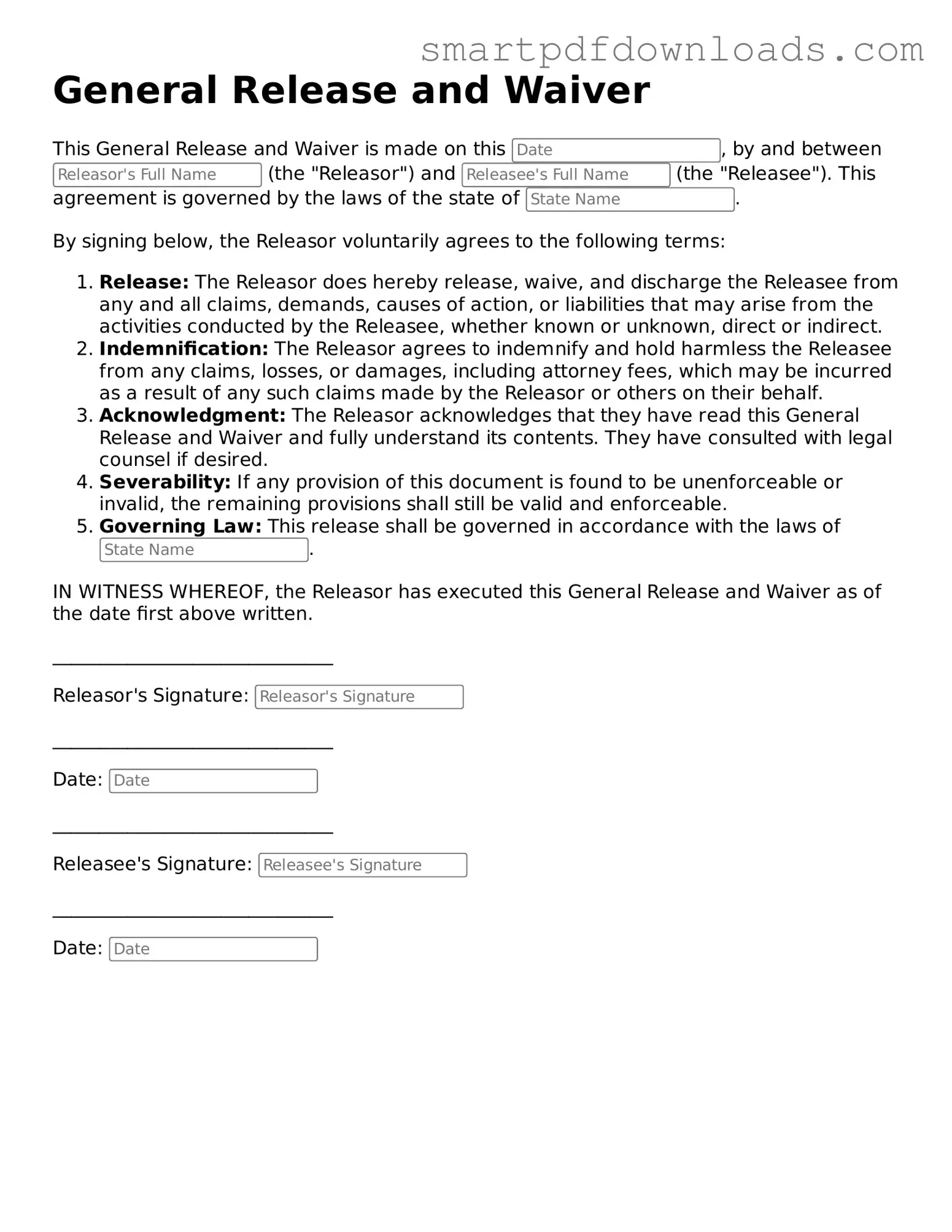 Free General Release and Waiver Form