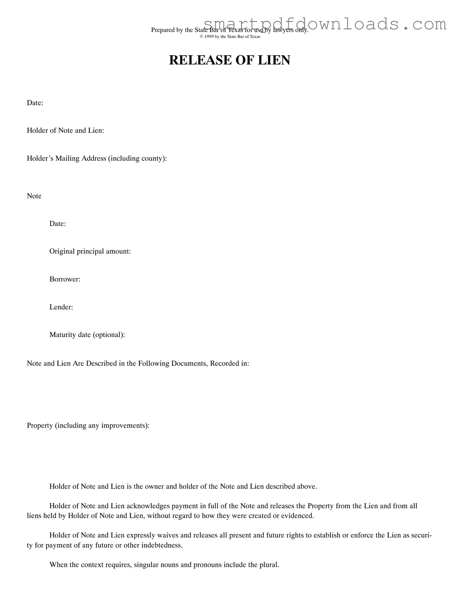 Release Of Lien Texas Form