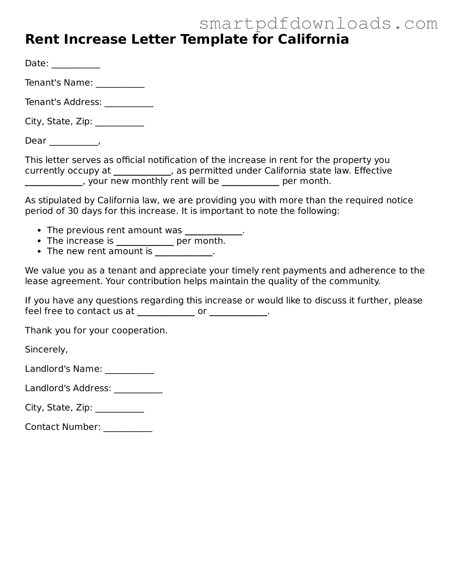 Free Rent Increase Letter Form