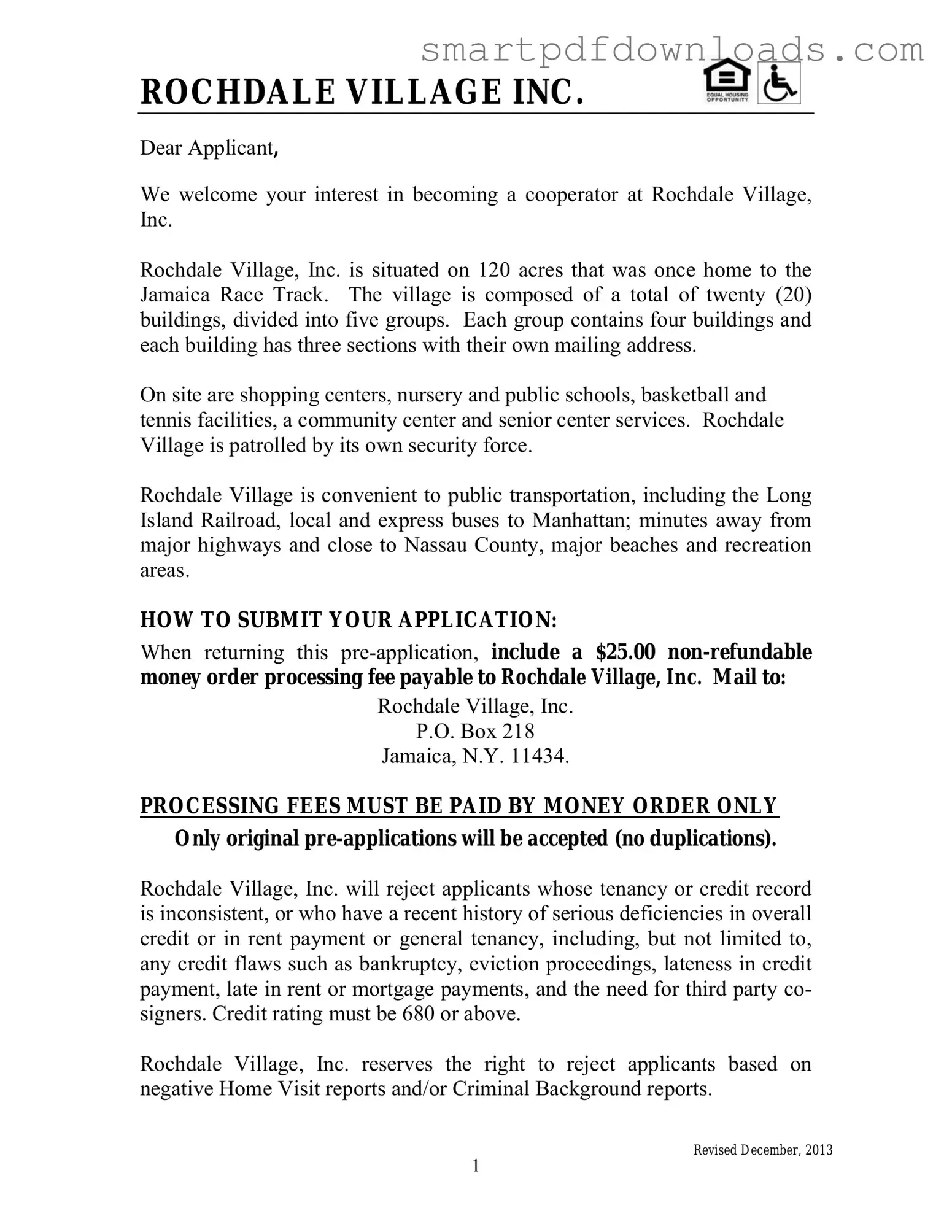 Rochdale village application Form