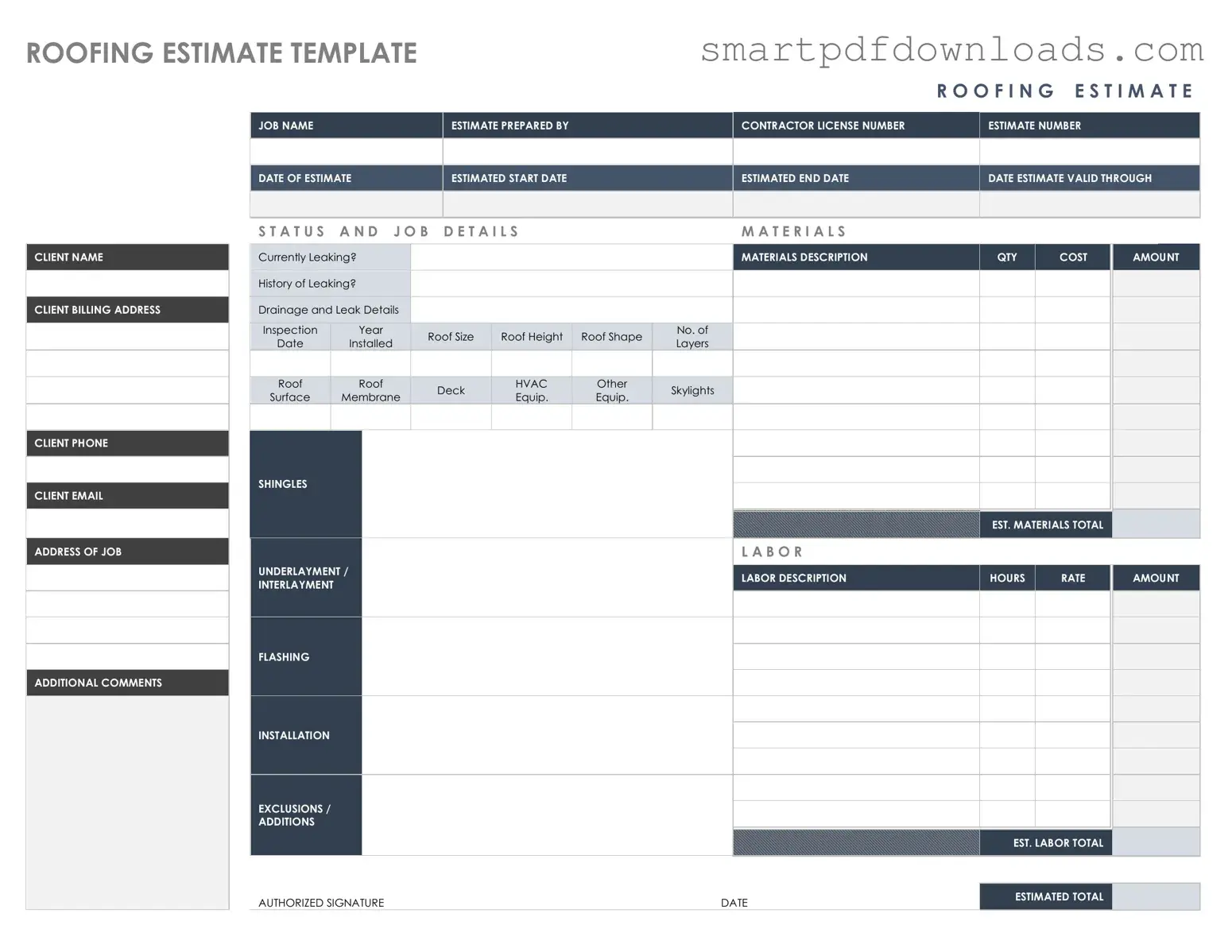 Roofing Estimate Form