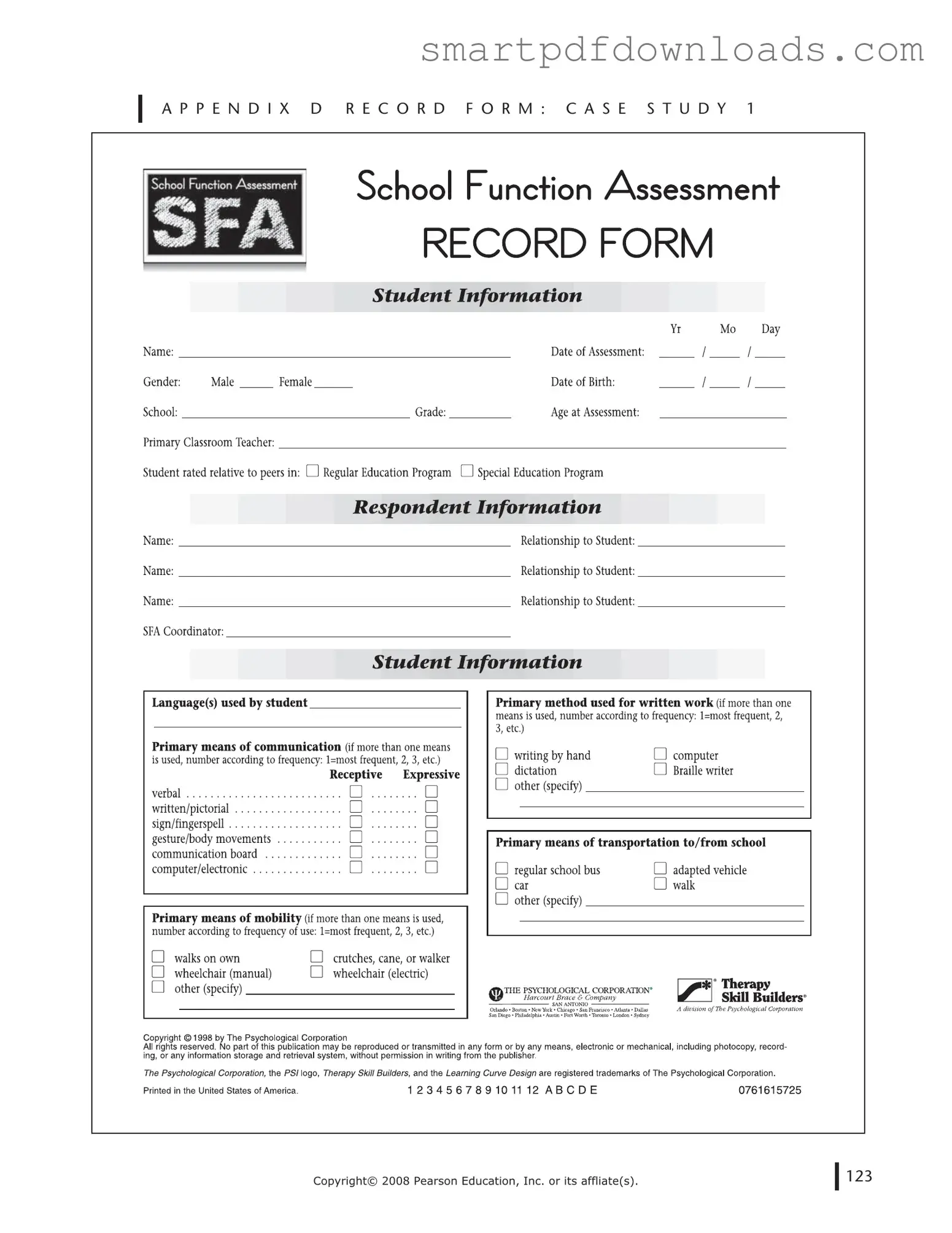 School Function Assessment Form