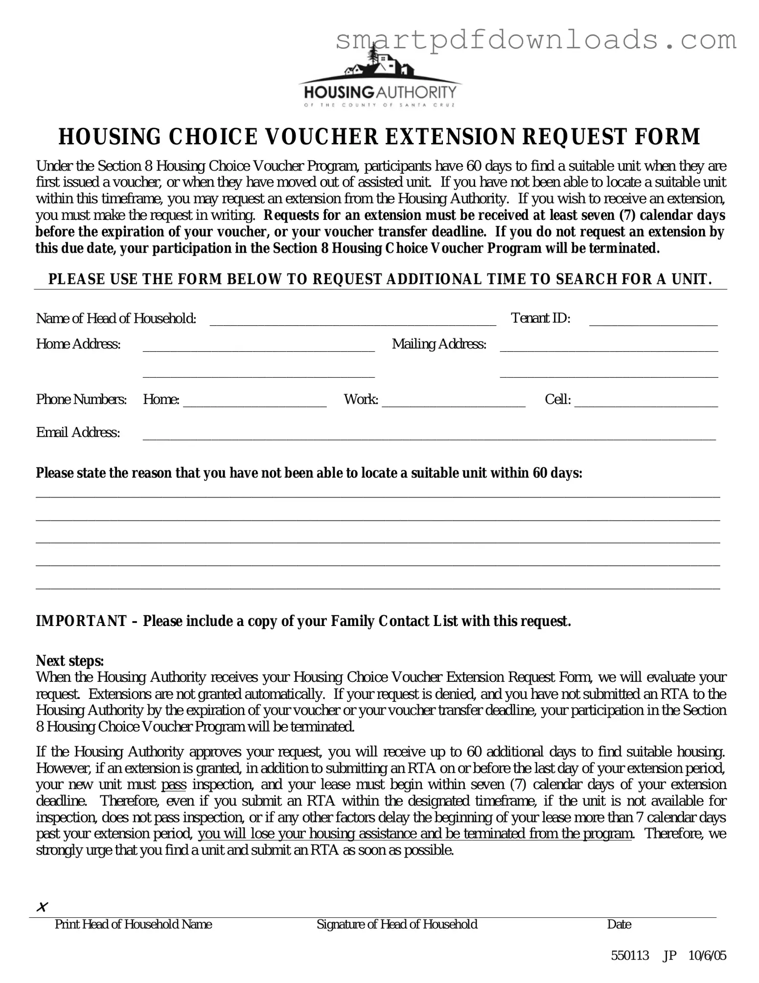 Section 8 Voucher Extension Form