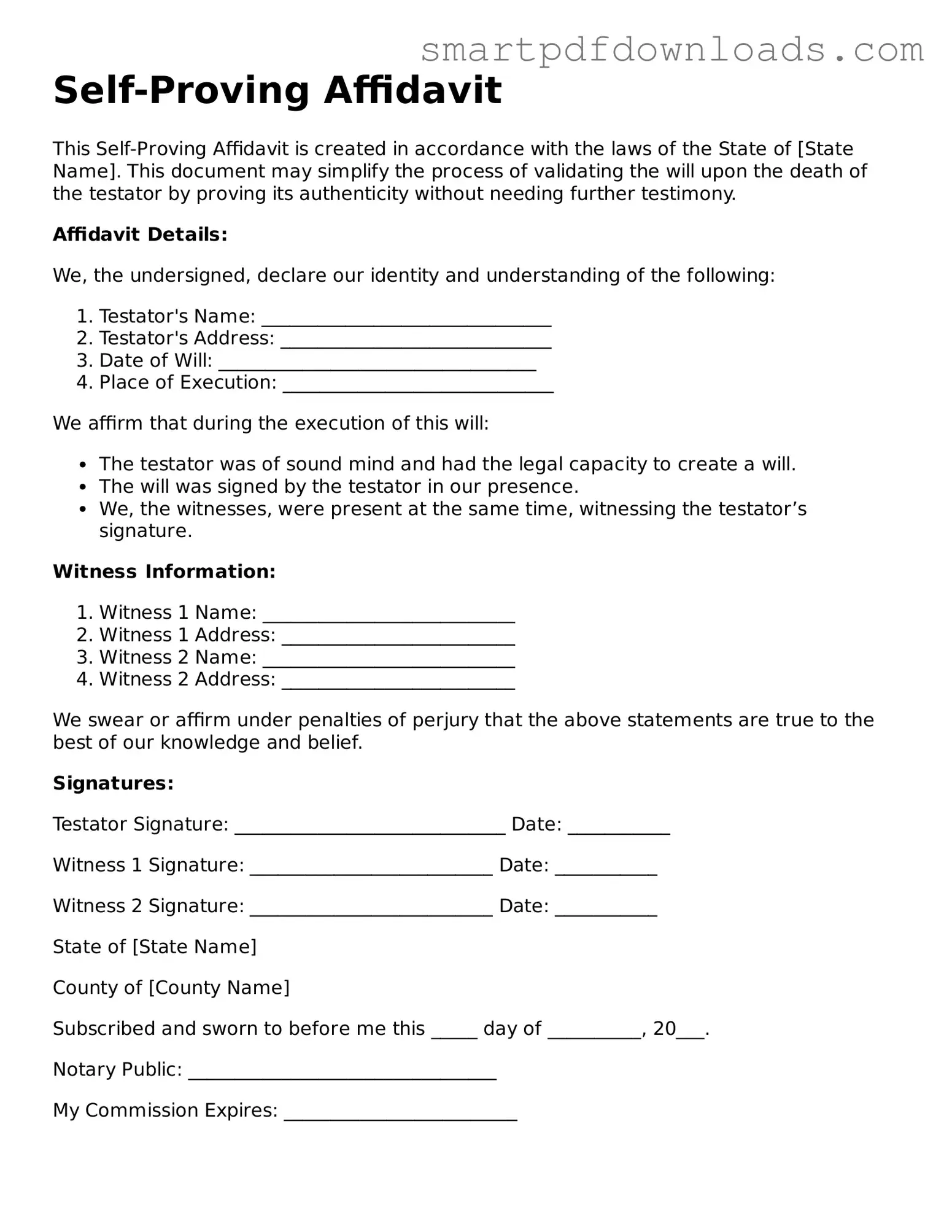 Free Self-Proving Affidavit Form