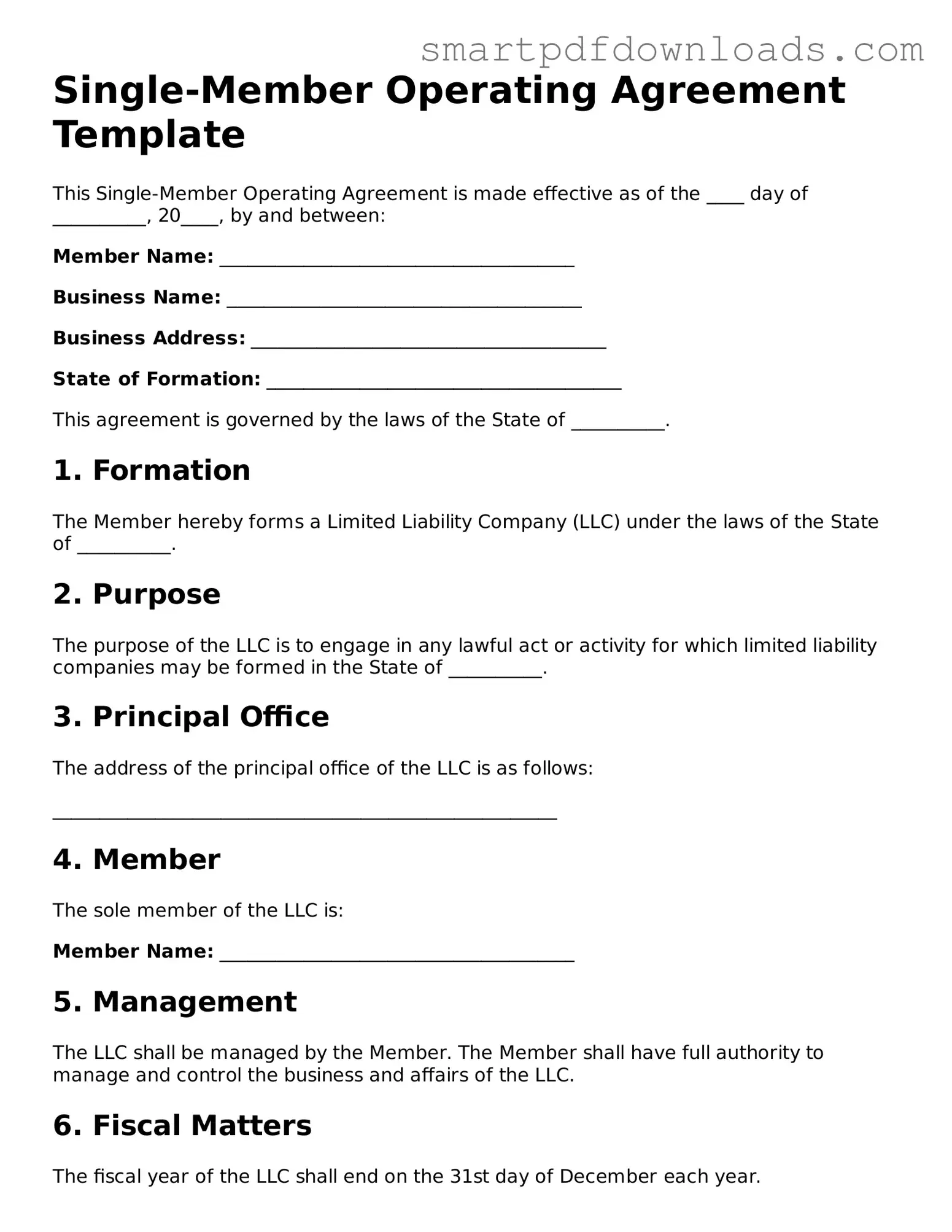 Free Single-Member Operating Agreement Form