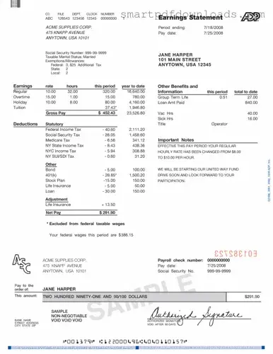 Adp Pay Stub Form