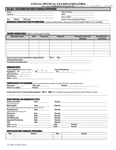 Annual Physical Examination Form