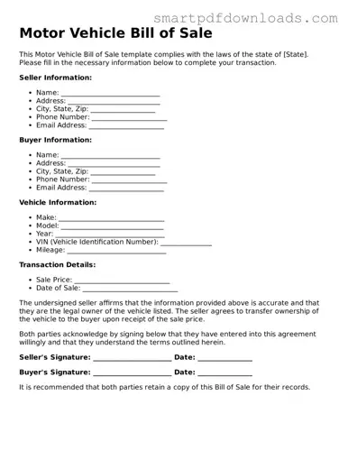 Free Motor Vehicle Bill of Sale Form