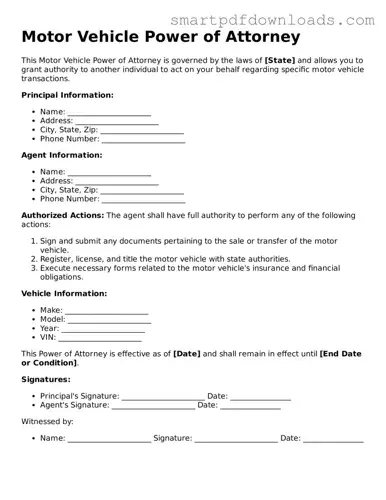 Free Motor Vehicle Power of Attorney Form