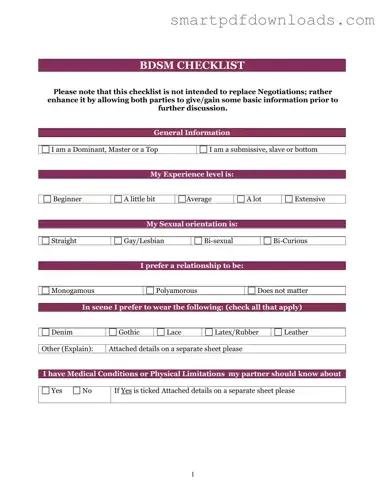 Bdsm Checklist Form