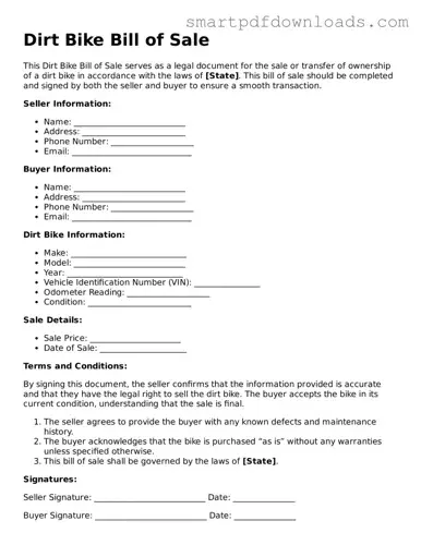 Free Dirt Bike Bill of Sale Form
