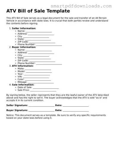 Free ATV Bill of Sale Form