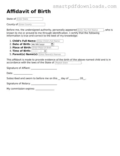 Free Affidavit of Birth Form