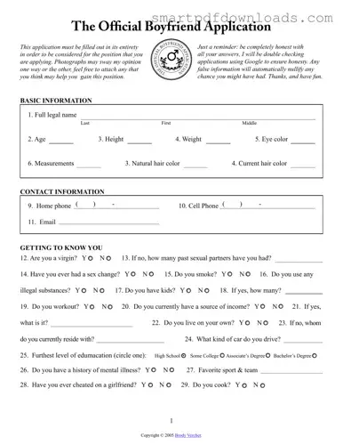 Boyfriend application form Form