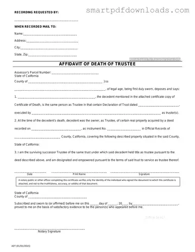 California Affidavit of Death of a Trustee Form