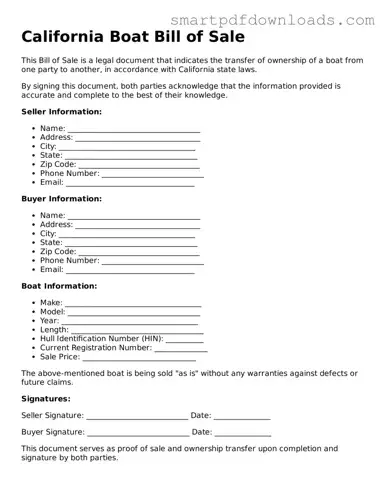 Legal Boat Bill of Sale Form for the State of California
