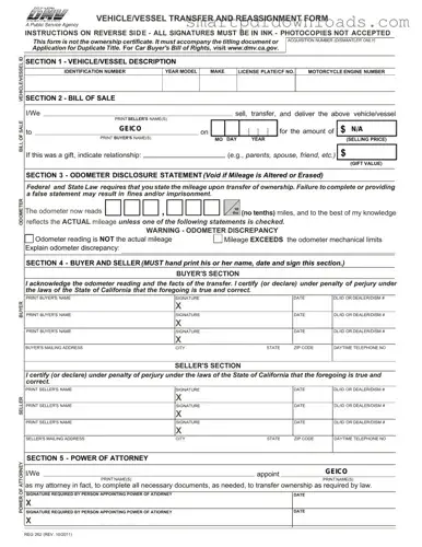 California Fotm Reg 262 Form