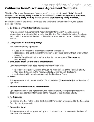 Legal Non-disclosure Agreement Form for the State of California