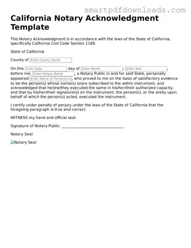 Legal Notary Acknowledgement Form for the State of California