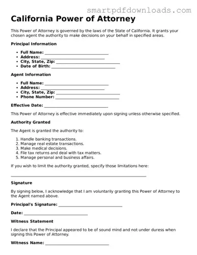 Legal Power of Attorney Form for the State of California