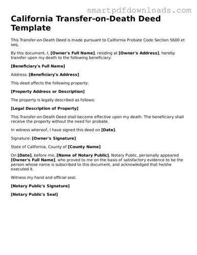 Legal Transfer-on-Death Deed Form for the State of California