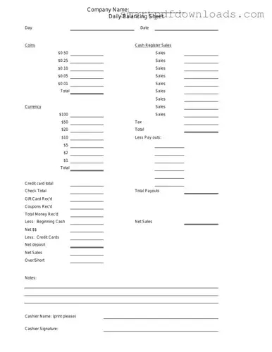 Cash Drawer Count Sheet Form