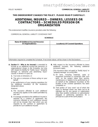 Cg 20 10 07 04 Liability Endorsement Form