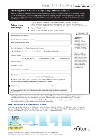 Citibank Direct Deposit Form