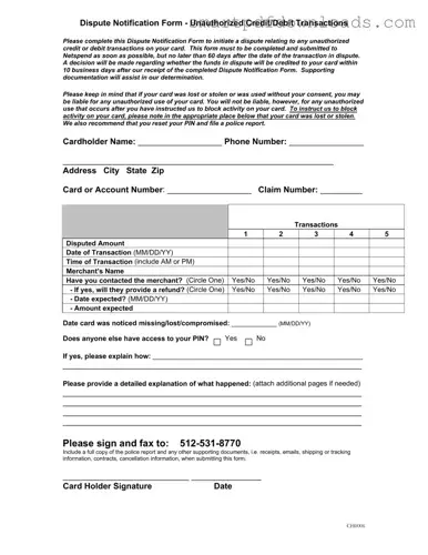 Netspend Dispute Form