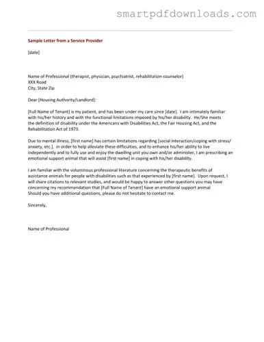 Emotional Support Animal Letter Form