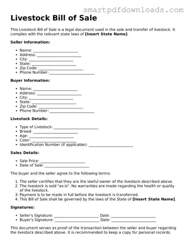 Free Livestock Bill of Sale Form