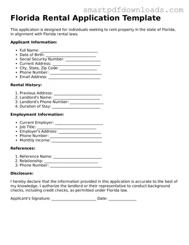 Legal Rental Application Form for the State of Florida