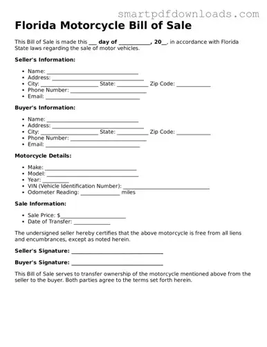 Legal Motorcycle Bill of Sale Form for the State of Florida