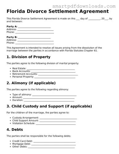 Legal Divorce Settlement Agreement Form for the State of Florida