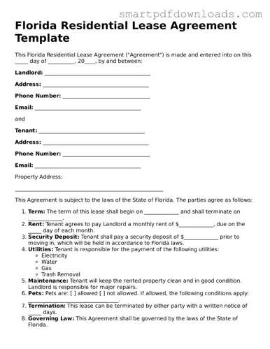 Legal Residential Lease Agreement Form for the State of Florida