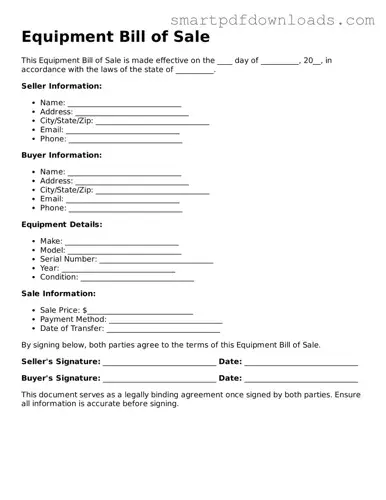 Free Equipment Bill of Sale Form
