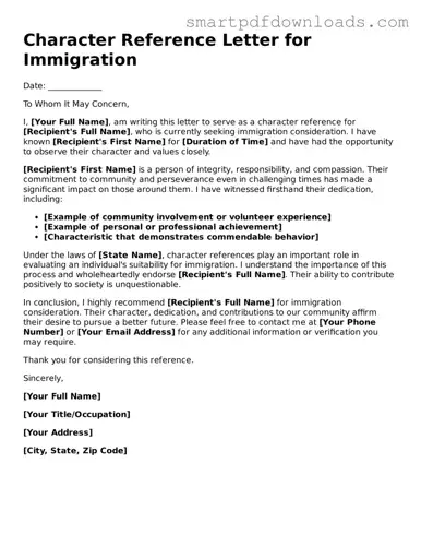 Free Character Reference Letter for Immigration Form