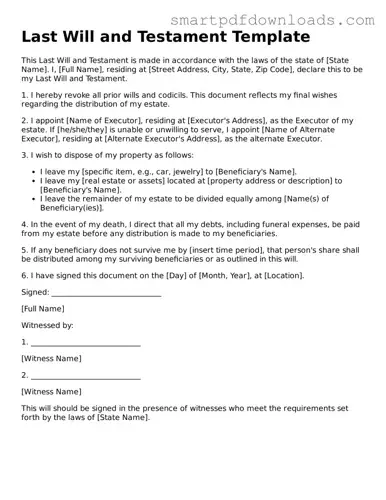 Free Last Will and Testament Form
