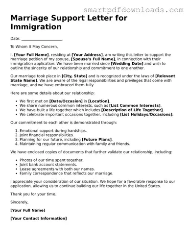 Free Marriage Support Letter for Immigration Form